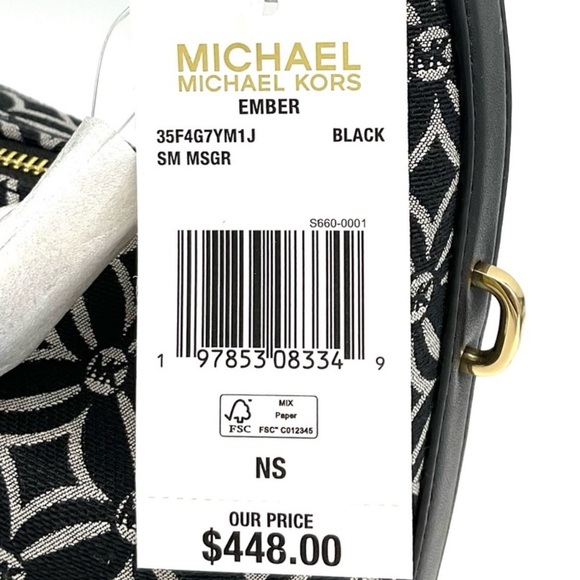 Pre Order) Michael Kors ember small messenger in signature  Michael Kors Ember Small Logo Jacquard Messenger Bag Black